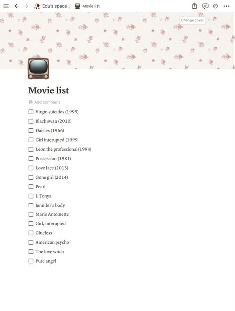 #movies #girlmovies #notion #checklist #coquette #aesthetic Notion Banner Coquette, Coquette To Do List, Coquette Notion, Sleepover Checklist, Phone Tour, Notion Inspo, Notion Ideas, Space Movies, Jennifer's Body