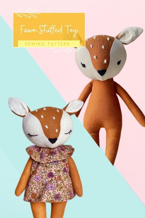 Diy Stuffed Reindeer Sewing Patterns, Plush Toy Sewing Pattern Free, Deer Sewing Pattern Free, Animal Doll Patterns Free Sewing, Fabric Toys Diy Free Pattern, Deer Stuffed Animal Pattern, Deer Sewing Pattern, Fawn Plush, Stuffed Deer