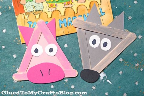 Book Inspired Crafts, 3 Little Pigs Activities, Three Little Pigs Story, Fairy Tales Preschool, Wolf Craft, Wolf Kids, 3 Little Pigs, Pig Crafts, Pig Art