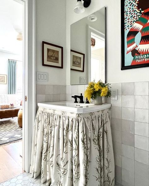 Bathroom Sink Skirt, Under Bathroom Sink, Sink Skirt, Modern Small Bathroom, Dream Pantry, Cottage Bath, Chic Bathroom, Console Sink, Elegant Interior Design