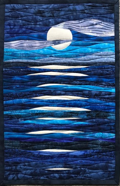 Fabric Art Tutorials, Seascape Quilts, Landscape Quilting, Colchas Quilting, Ocean Quilt, Beach Quilt, Sea Quilt, Landscape Art Quilts, Landscape Quilt