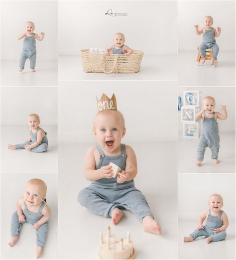 One Year Old Milestone Photo, 1 Year Studio Photoshoot, One Year Photoshoot Studio, 1st Birthday Studio Photo Shoot Ideas, 1 Year Milestone Photography, One Year Studio Photos, One Year Milestone Photos, Baby Boy One Year Photo Shoot, Studio One Year Pictures