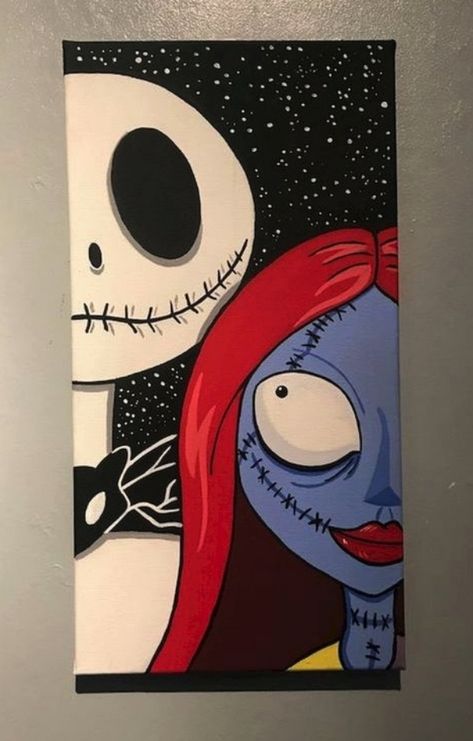 Disney Art Diy, Halloween Canvas Paintings, Halloween Canvas Art, Disney Canvas Art, Arte Doodle, Sally Nightmare, Canvas For Beginners, Hippie Painting, Simple Canvas Paintings