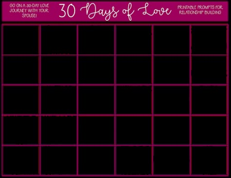 Marriage To Do List, 30 Day Romance Challenge, 30 Days Of Love For Husband, Couples Gift Challenge List, 30 Day Challenge Couples, 30 Day Challenge For Couples, 30 Days Of Love Notes, 30 Day Intimacy Challenge, 30 Days Intimacy Challenge