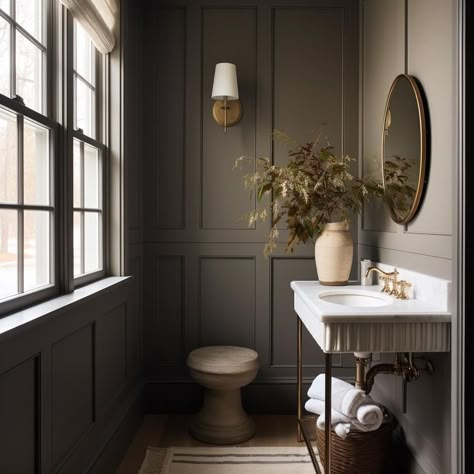 Dark green kitchens are taking over and we love it! Design: @windthekey Click the link in our bio to visit our blog @windthekey for more… | Instagram English Country Bathroom, Moody Powder Room, City Cottage, Dark Green Bathrooms, Dark Green Kitchen, Grey Rock, Powder Room Design, House Extension, White Marble Countertops