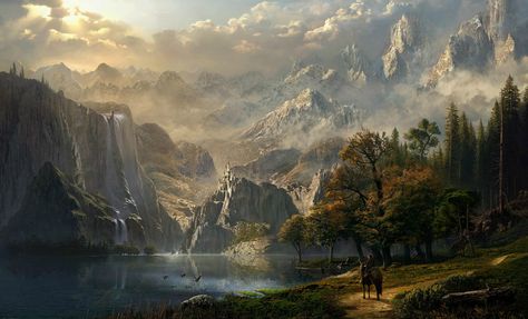 View of the Castle across the Lake by sarel theron Albert Bierstadt, Hudson River School, Sierra Nevada Mountains, Professional Appearance, Fantasy Castle, High Fantasy, Sierra Nevada, Landscape Wallpaper, Fantasy Artwork