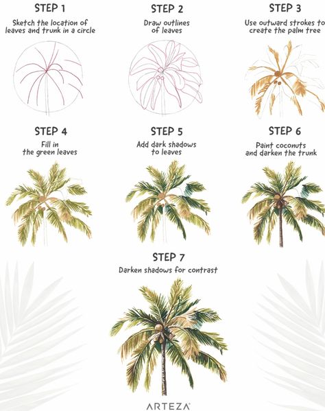 Palm Tree Sketch, Palm Tree Png, Palm Tree Drawing, Palm Trees Painting, Palm Tree Art, Tree Sketches, Learn Watercolor, Tree Png, Tree Artwork