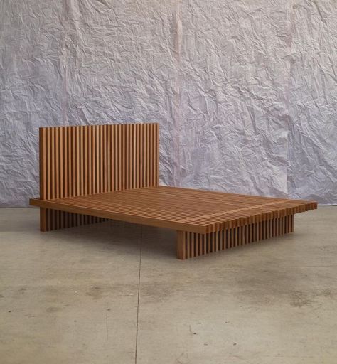 Ted Synnott on Instagram: "‘Home Bed’ (2021) in solid American White Oak for a private client. 2550 x 1890 x 1150 mm. There are 32 horizontals and 31 vertical pieces at the front and back for a total of 94." Design Of Objects, Walnut Bed Frame, Interesting Furniture, Simple Bed Frame, Chair Design Wooden, Apartment Stuff, Loft Ideas, Bed Frame Design, Bedroom Renovation