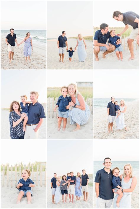 Beach Family Photography Session  / Seaside Park Family Photos If you are taking family photos on the beach, I always recommend shades of blue and neutral colors! More family photo inspo on the blog! #familyphotos #familyphotography #familysession #familyphotographer #lavallette #jerseyshore #outfitideas #whattowear Navy Dress Beach Photos, Beach Family Photos Outfits Navy Blue, Family Of 3 Beach Pictures Poses, Beach Photo Outfit Ideas Family Blue, Family Photo Outfits Shades Of Blue, Beach Picture Outfit Ideas, Family Beach Pictures Outfits Blue, Family Photo Outfits Blues And Neutrals, Blue And White Beach Pictures Family