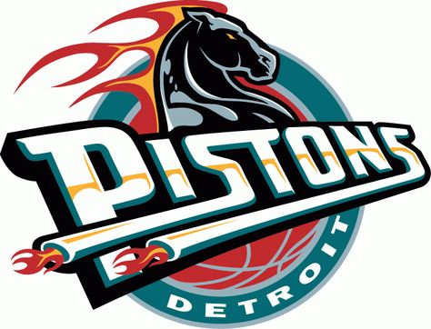 Detroit Pistons Primary Logo (1997) - A flaming horsehead with script on a red basketball, with teal ring Piston Art, Pistons Logo, Basket Nba, Detroit Sports, Michigan Sports, Logo Basketball, Sports Team Logos, Nba Wallpapers, Nba Logo