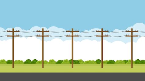 Electric Pole Drawing, Landscape Vector Illustration, Landscape Vector, Power Lines, Electric Power, High Voltage, Vector Photo, Utility Pole, Wind Turbine