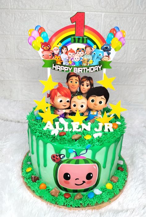 #Cocomeloncake Simple Cocomelon Cake, Cocomelon Cake Design, Coco Melon Cake, Moana Birthday Cake, Cocomelon Cake, Melon Cake, Birthday Party At Park, Coco Melon, Customized Cake