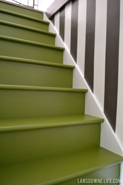 Stair Painting Ideas | Lansdowne Life: Stairway progress: Painted stairs Painted Stairs Ideas, Green Stairs, Stairwell Wall, Stair Walls, Painted Staircases, Removing Carpet, Stairs Ideas, Painted Stairs, Staircase Railings