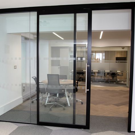 Contempo Glide SIngle Glazed Sling Doors #acousticslidngdoors #slidingdoors #acoustics #40dB #glasspartitions #officepartitions #officeinteriors Glass Frosted Design, Partition Sliding Door, Glass Door Office, Sliding Door Office, Glazed Partition, Brainstorming Room, Room Sliding Door, Door Office, Lawyer Office