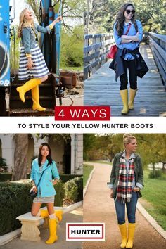 How to style yellow Hunter Boots. #hunterboots #fallfashion #ad Yellow Rain Boots Outfit, Yellow Hunter Boots Outfit, Yellow Hunter Boots, Rain Boot Outfit, Yellow Rain Boots, My Christmas List, Cute Rain Boots, Hunter Boots Outfit, Boots Outfits