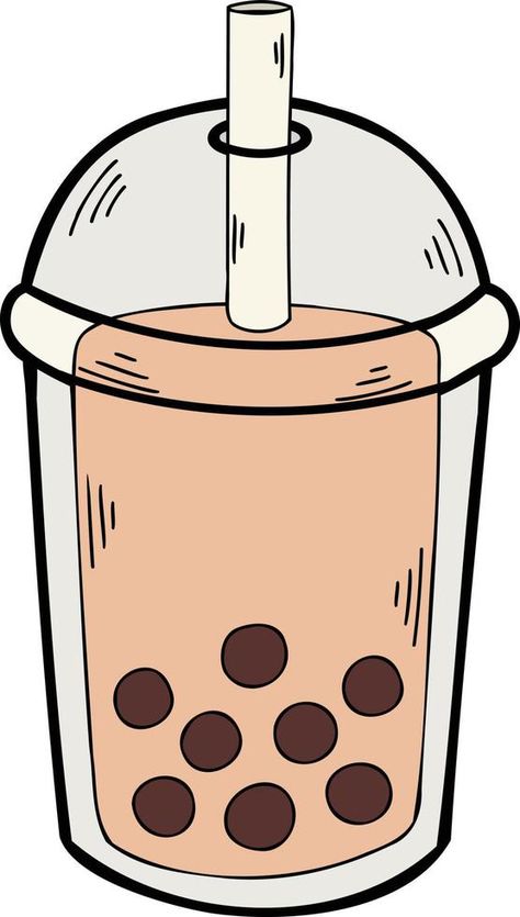 Hand Drawn Bubble Milk Tea illustration Cartoon Boba, Boba Drawing, Milk Drawing, Simple Cartoon Characters, Bubble Tee, Cute Boba, Art School Supplies, Tea Illustration, Tea Logo