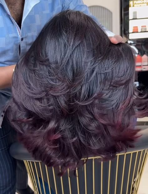 Calico Hair On Curly Hair, Dark Purple Curly Hair, Dark Calico Hair, Hair Colouring, Hair Color, Hair Styles, Hair, Color, Hair Colour