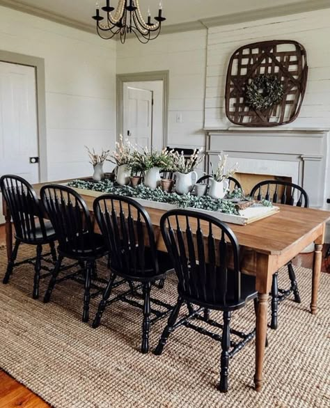 Dark And Moody Dining Room, Decorating Aesthetic, Distressed Dining Table, House Styles Interior, Country Home Decorating, Dining Lights, Dream Home Aesthetic, Aesthetic Farmhouse, House Styling Interior