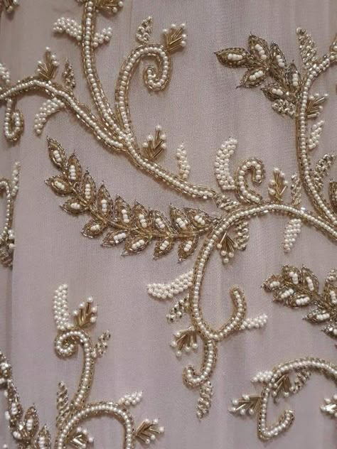 Pearl work Pearl Hand Work Embroidery, Pearl Work Neck Design, Moti Embroidery Designs, Pearl Work Embroidery Suits, Pearl Handwork Embroidery, Pearl Embroidery Dress, Pearl Work Embroidery Blouses, Pearl Embroidery Designs, Pearl Work Embroidery