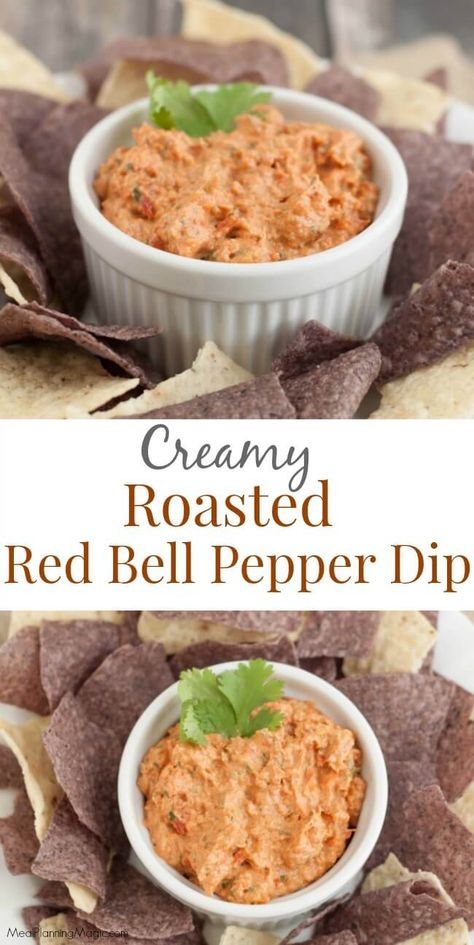 Creamy Roasted Red Bell Pepper Dip - Meal Planning Magic Bell Pepper Dip, Red Bell Pepper Recipes, Pepper Dip Recipe, Stuffed Bell Peppers Chicken, Roasted Red Bell Pepper, Bell Pepper Soup, Roasted Red Pepper Dip, Red Pepper Dip, Pepper Dip