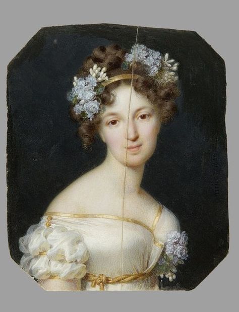 Countess Vorontsova by Frédéric Millet, 1822 1820s Fashion, Regency Era Fashion, Flowers In Her Hair, Regency Fashion, Miniature Portraits, Regency Era, Classic Paintings, Empire Style, Historical Costume