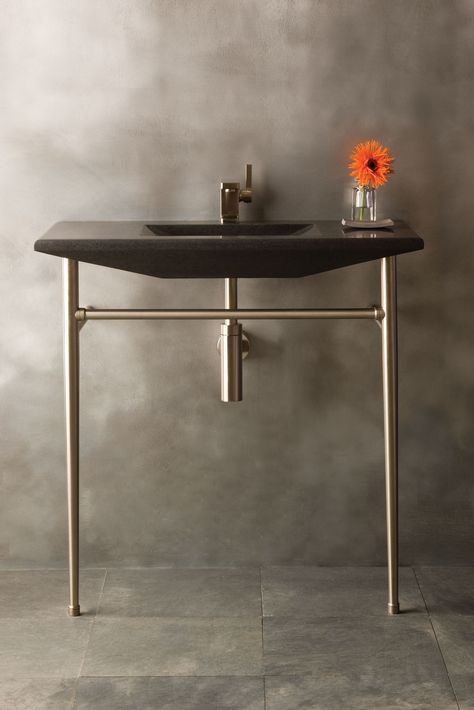 Cortina Console – Stone Forest Minimal Console, Bathroom Elements, Sink Legs, Bathroom Console, Stone Forest, California Faucets, Architectural Orders, Matte Black Faucet, Carolina House