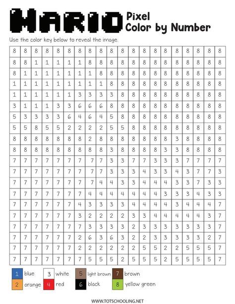 Drawing Bingo, Pixel Color By Number, Pixel Art Mario, Color By Number Printable, School Age Activities, Pixel Color, Art Worksheets, Homeschool Lesson, Fun Worksheets