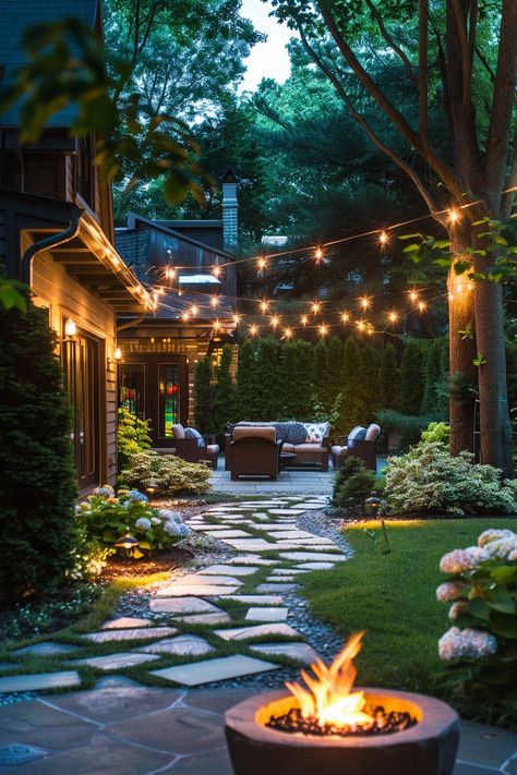 Patio Ideas Design, Patio Ideas Townhouse, Landscape Beds, Backyard Vibes, Grass Backyard, Diy Outdoor Space, Backyard Lights, Dining Outside, Backyard Landscapes