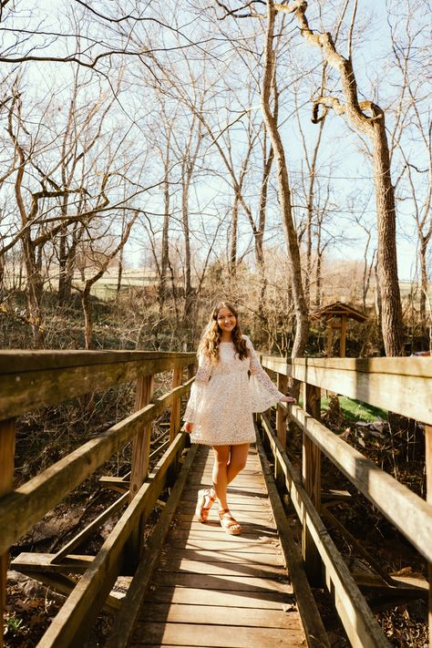 Senior Picture Ideas On A Bridge, Wooden Bridge Photoshoot, Senior Pics On Bridge, Senior Bridge Pictures, Senior Picture Ideas For Dancers, Bridge Pictures Ideas, Bridge Photoshoot Photo Ideas, Bridge Senior Pictures, Woodland Photoshoot