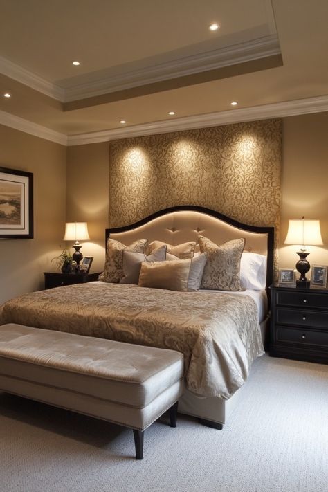 Master Bedrooms Decor Modern, Elegant Color Schemes, Modern Classic Bedroom, Elegant Bedroom Design, Fall Bedroom Ideas, Sophisticated Furniture, Luxe Decor, Luxury Bedroom Decor, Cozy Fall Bedroom