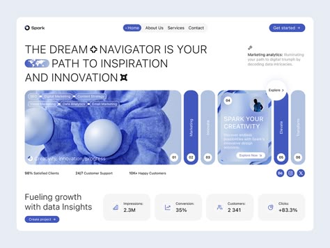 Spark Innovative Website by Levi Wilson for QClay on Dribbble 2023 Website Trends, Readymag Website, Website Interaction, Cosmetic Poster, 블로그 디자인, Ux Design Trends, Tech Website, Marketing Agency Website, Website Trends