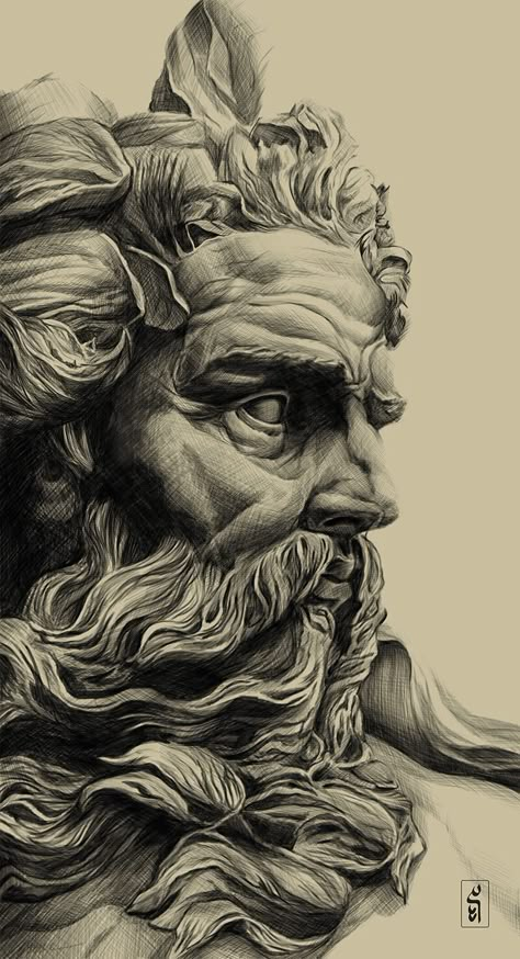 Poseidon Tattoos, Greek Drawing, Poseidon Tattoo, Zeus Tattoo, Greek Mythology Tattoos, Roman Sculpture, Mythology Tattoos, Greek Tattoos, Greek Mythology Art