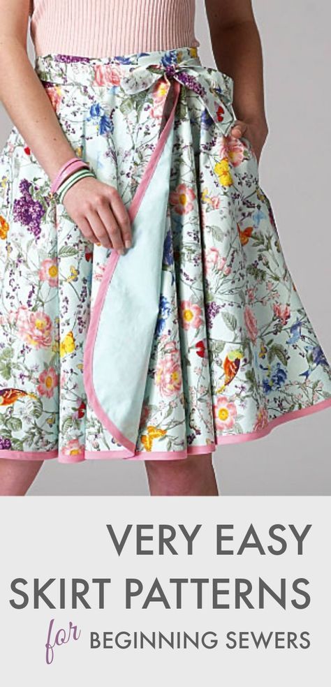 Beginning sewer? Here are some easy skirt patterns that even the newest of sewers can master. Wrap Skirt Pattern, Skirt Patterns, Mode Tips, Reversible Skirt, Closure Design, Tie Wrap, Sewing Skirts, A Skirt, Sewing For Beginners