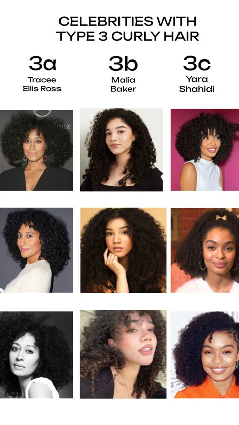 celebrities, celebrities with curly hair, curls, curly hair, 3a, 3a hair, 3b, 3b hair, 3c, 3c hair, type 3 hair, tracee ellis ross, yara shahidi, malia baker #celebrities #curlyhair #traceeellisross #maliabaker #yarashaidi Tracee Ellis Ross Hair, Type 3 Hair, 3c Hair Type, Curly Hair Celebrities, 3a Curly Hair, Malia Baker, 3a Hair, 3b Hair, 3c Natural Hair