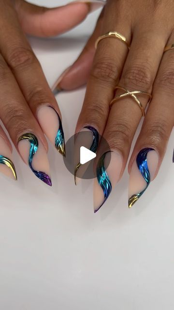 Su Nguyen on Instagram: "How about some swirls ombre chrome nails? 💜💙💛 It looks like me peacock for me 🦚🦚🦚  ★𝐒𝐚𝐮𝐯𝐚𝐠𝐞_𝐀𝐫𝐭𝐢𝐬𝐭𝐫𝐲★ 𝙽𝚊𝚒𝚕 𝙰𝚛𝚝 𝚋𝚢 𝚂𝚞  . . . . . . . . . . . . . #summernails #nailart  #nailartist #artist #aesthetic #naildesign #nails #summer #nailsinspiration #aestheticnails #nailalabama #birminghamnails #alabamanails #alabamanailartist  #nailtrend #trending #nailinspo  #nails #naildesigns #nailfeed #handpaintednails #freestylenails #abstractart  #nailsdesign #colorfulnails #stilettonails #abstractnails #peacocknails #nailsart" Chrome Swirl Nails, Peacock Nail Designs, Alabama Nails, Ombre Chrome, Peacock Nail Art, Ombre Chrome Nails, Peacock Nails, Hot Orange, Artist Aesthetic