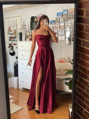 Sheath/Column Elastic Woven Satin Ruched Spaghetti Straps Sleeveless Sweep/Brush Train Dresses - Hebeos Prom Dresses Custom, Classy Prom, A Line Prom Dress, Deb Dresses, Classy Prom Dresses, Stunning Prom Dresses, Prom Dress Inspiration, Cute Prom Dresses, فستان سهرة