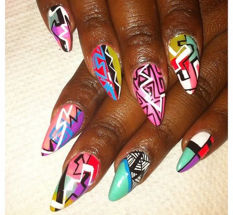 Regina's Nails Nail Designs On Black Women, Nails Design For Black Women, Grafitti Nails, Nail Designs For Black Women, Aztec Nail Designs, Perfect Nail Shape, Almond Shaped Nails Designs, Fly Nails, Nailart Ideas