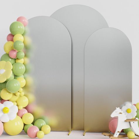 PRICES MAY VARY. 【Double-sided Arch Covers】Cover material: Spandex. Color: Silver. Size: 7.2ftx4ft & 6.6ftx3.3ft & 6ftx2.6ft (HxW). The 2-sided backdrop stand cover makes your wedding decoration appear more stunning and ethereal from any perspective. The wedding arch will look very neat from both sides. And the cover adopts a pullover style, which is convenient to use.(Notice: arch frame not included) 【Quality Spandex Material】The fitted arch cover is made of premium quality spandex material, wh Chiara Backdrop, Birthday Banquet, Arch Frame, Banquet Decorations, Backdrop Stand, Round Top, Top Round, Wedding Arch, Wedding Backdrop