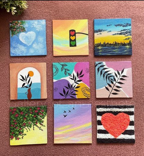 Square Coaster Painting Ideas, Small Square Canvas Painting Ideas, Square Canvas Painting Ideas, Square Canvas Painting, Cloud Painting Acrylic, Painting Mood, Hard Drawings, Cute Images For Wallpaper, Art Kits For Kids