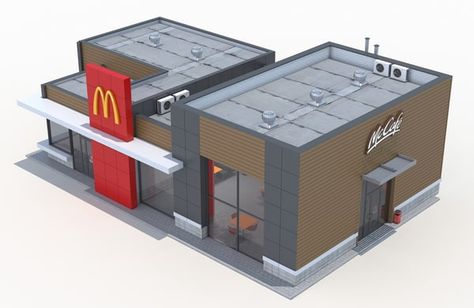 max mcdonalds restaurant Mcdonalds Restaurant, Ho Scale Buildings, San Myshuno, Mcdonald's Restaurant, Casas The Sims 4, Restaurant Architecture, 3d Modelle, Minecraft Designs, Sims House