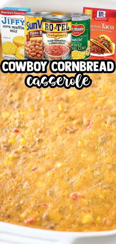 Cowboy Corn Casserole, Taco Cowboy Casserole, Tex Mex Cowboy Casserole, Fritos Cowboy Cornbread Casserole, Cornbread Casserole With Ground Beef, Cowboy Cornbread Casserole Recipe, Cowboy Cornbread Casserole Ground Beef, Ground Beef And Cornbread Recipes, Cornbread Casserole Jiffy Ground Beef