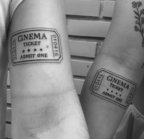 Movie Theater Tattoo Ideas, Movie Ticket Tattoo Ideas, Cinema Ticket Tattoo, Tattoos For Movie Lovers, Movie Theater Tattoo, Actor Tattoo Ideas, Movie Ticket Tattoo, Ticket Tattoo Ideas, Movie Themed Tattoos