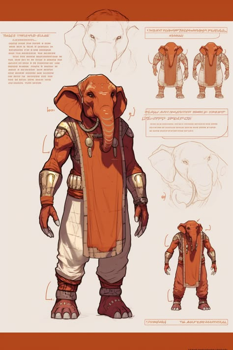 Humanoid Concept Art, Beastfolk Character Design, Loxodon Dnd, Dnd Hippo Race, Humanoid Fantasy Races, Dnd Species, Humanoid Elephant, Chameleon Lizardfolk Dnd, Fantasy Races Concept