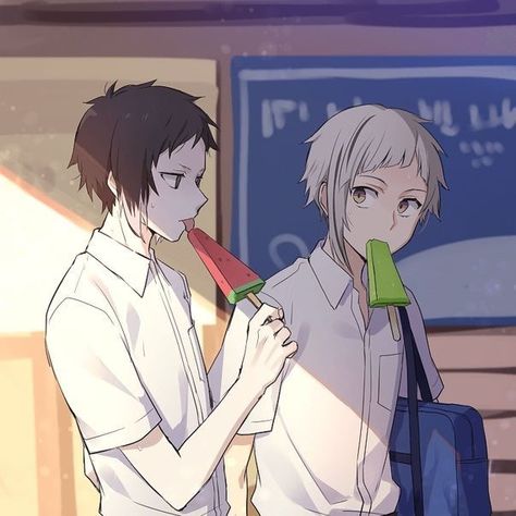 Couple Eating Ice Cream Drawing, Anime Eating Ice Cream, Shin Soukoku Cute, Shin Sokoukou, Eating Ice Cream Drawing, Bsd Shin Soukoku, Sskk Fanart, Couple Eating Ice Cream, Ice Cream Anime