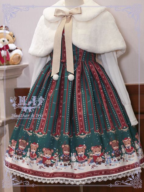 Cute Winter Dress, Dress Christmas, Cute Christmas Dress, Winter Fantasy Cosplay Dresses, Christmas Winter Outfits, Christmas Outfit Dresses, Cute Doll Collar Winter Dress, Christmas Dress Outfit, Spring Fairy Kei Dress With Doll Collar