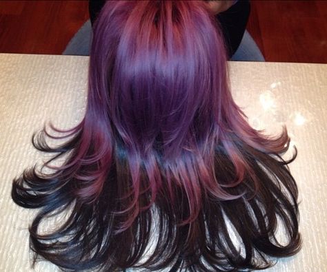 Purple hair Purple Hair With Black Tips, Purple Racoon Tail Hair, Purple Hair With Highlights, Purple Hair With Blonde Highlights, Purple Skunk Hair, Purple Gradient Hair, Hair With Black Tips, Purple Chunky Highlights, Brown And Purple Hair