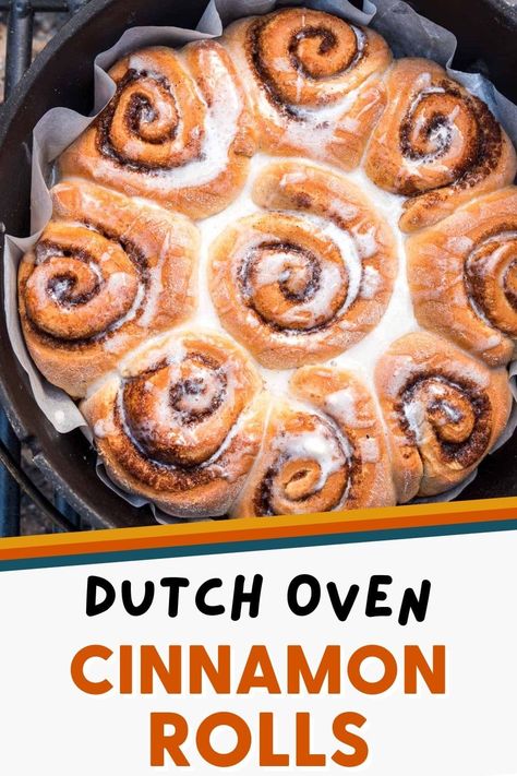 Cinnamon Rolls Homemade Dutch Oven, Cinnamon Roll Dutch Oven, Cinnamon Rolls Dutch Oven, Make Ahead Dutch Oven Meals, Desserts In Dutch Oven, Dutch Oven Cinnamon Rolls Camping, Cast Iron Cinnamon Rolls Easy, Cinnamon Rolls Over Campfire, Monkey Bread Dutch Oven