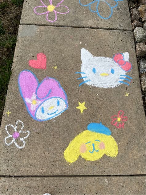 hello kitty Aestheic Sanrio chalk chalk art Kawaii Chalk Art, Hello Kitty Chalk Art, Summer Chalkboard Art, Street Chalk Art, Fun Chalk Art, Chalk Design, Hello Kitty Jewelry, Sidewalk Chalk Art, Oil Pastel Drawings