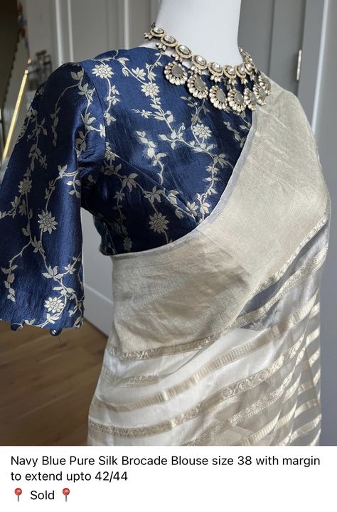 Silk Brocade Blouse Designs, Grey Pattu Saree, Saree Blouse Contrast Combination, Cream Colour Saree With Contrast Blouse, Cream Color Saree With Contrast Blouse, Grey Saree Contrast Blouse, Powder Blue Saree Contrast Blouse, Grey Saree With Blue Blouse, Grey Saree Blouse Combination