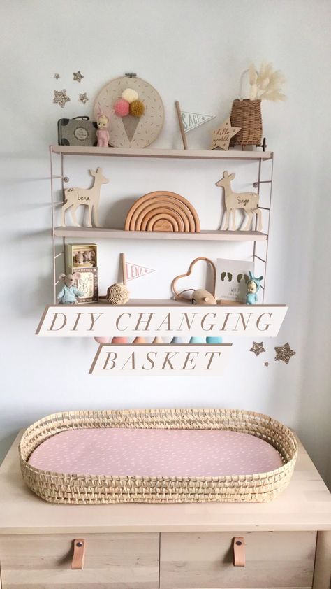 tillyandsage on Instagram: ✨My DIY £5 changing basket ✨ ﻿ ﻿I’ve been itching to try this changing basket hack since I saw it on @amysheartyhome’s page a while back.… Diy Baby Changing Table, Basket Changing Table, Diy Changing Table, Baby Changing Basket, Changing Basket, Changing Table Topper, Baby Changing Table, Diy Basket, Moses Basket